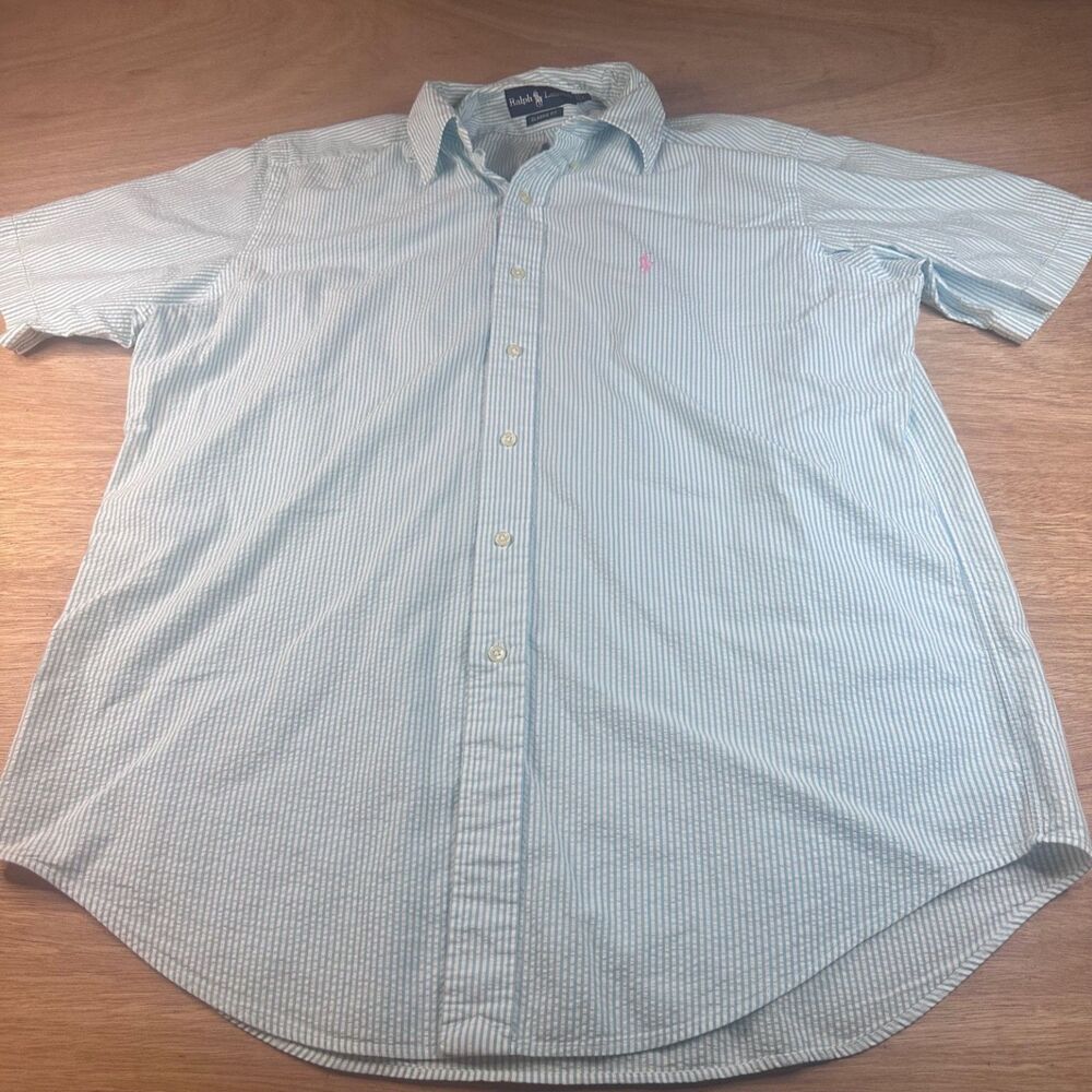Ralph Lauren Classic Fit Seersucker Striped Short Sleeve Shirt Men’s L